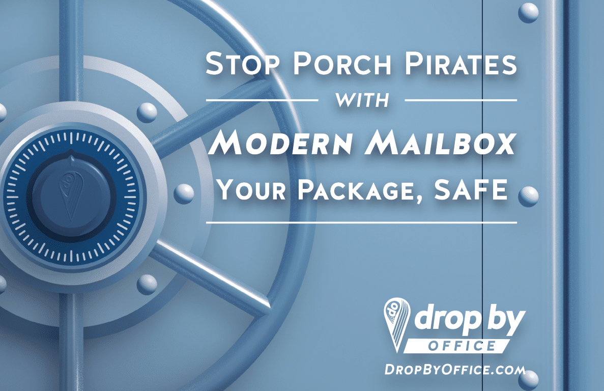 The banner ad for Modern Mailbox showing a safe door and lock with the DropBy Pin and the words "Stop porch pirates with Modern Mailbox. Your Package, Safe.