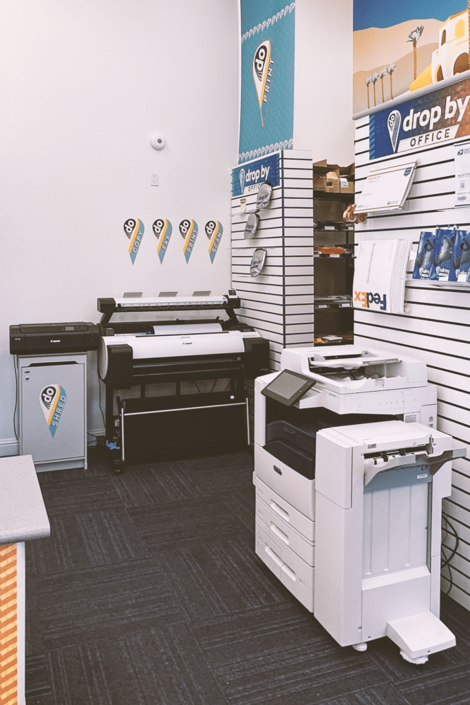 A photo of the printing area of DropBy Office